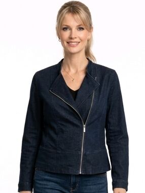 Liz Claiborne Dark Blue Moto Jean Jacket Size MP